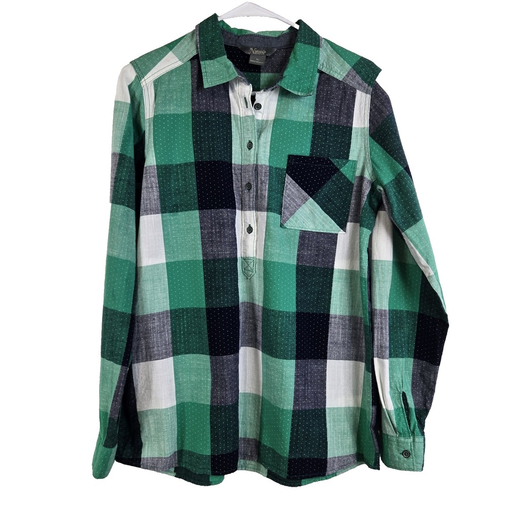 Natural Reflections Womens Medium Green Micro Dot Long Sleeve Button Front